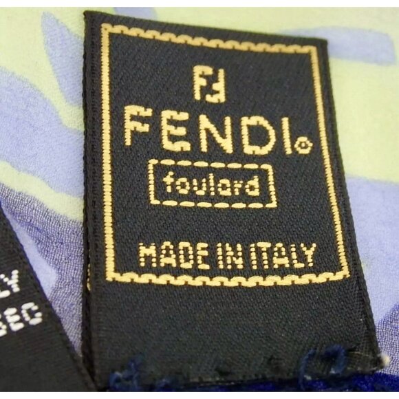 FENDI Women’s Navy Floral Logo Hydrangea Silk Scarf Authentic - Picture 7 of 8